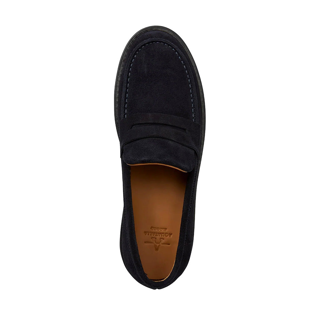 Aquatalia Bucarest Suede Penny Loafer Navy
