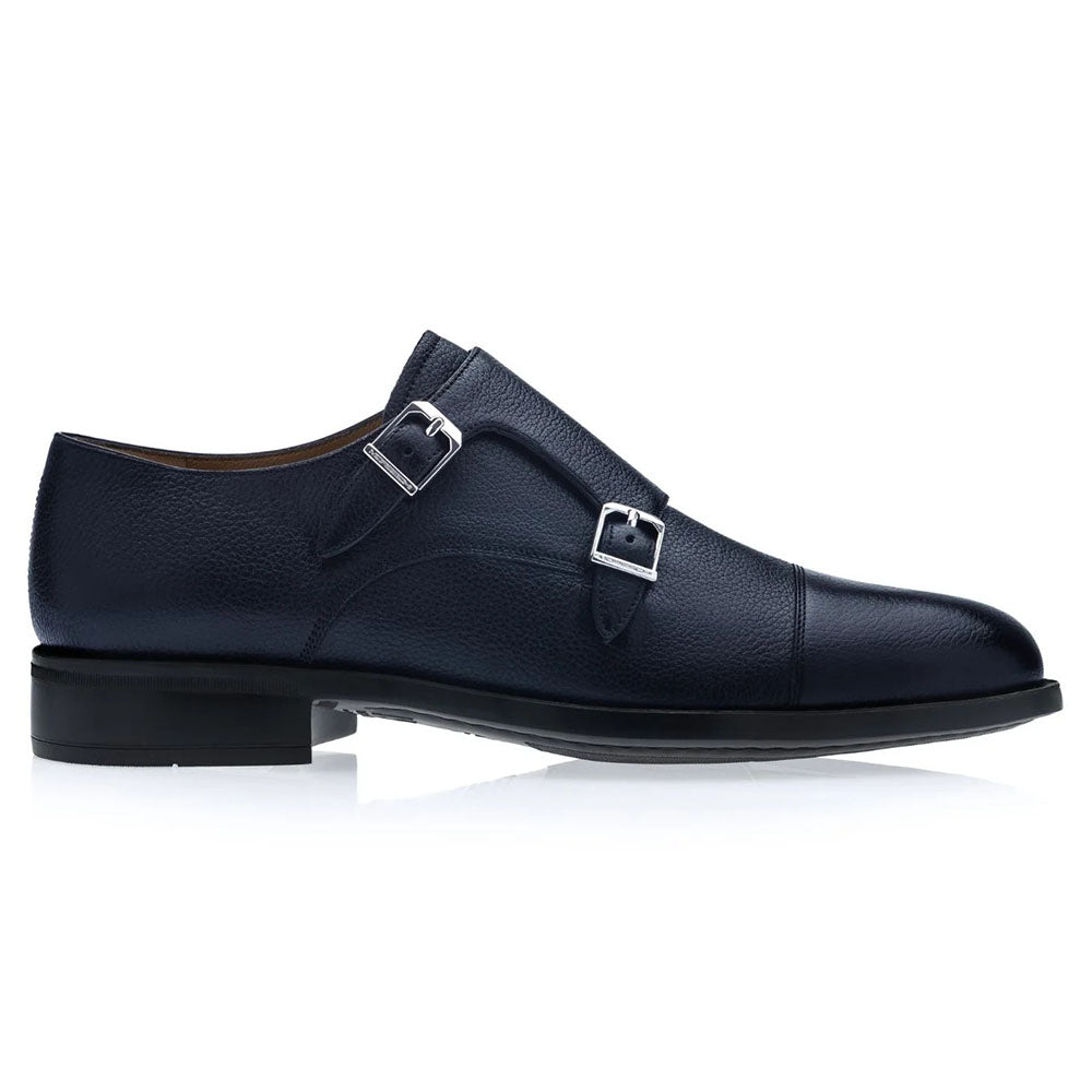 Moreschi Phoenix Grain Leather Double Monk Strap Dark Blue