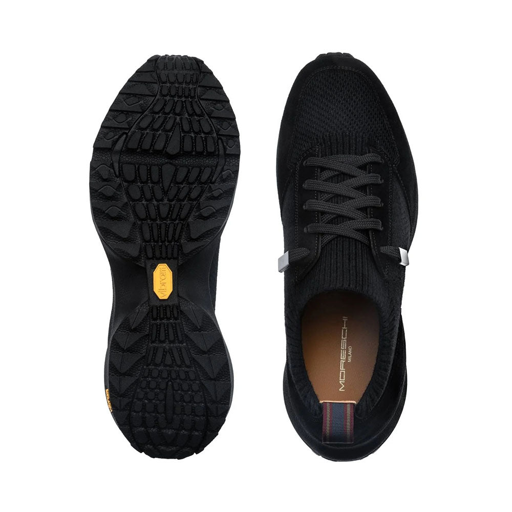 Moreschi Triennale Suede & Wool-Knit Sneakers Black