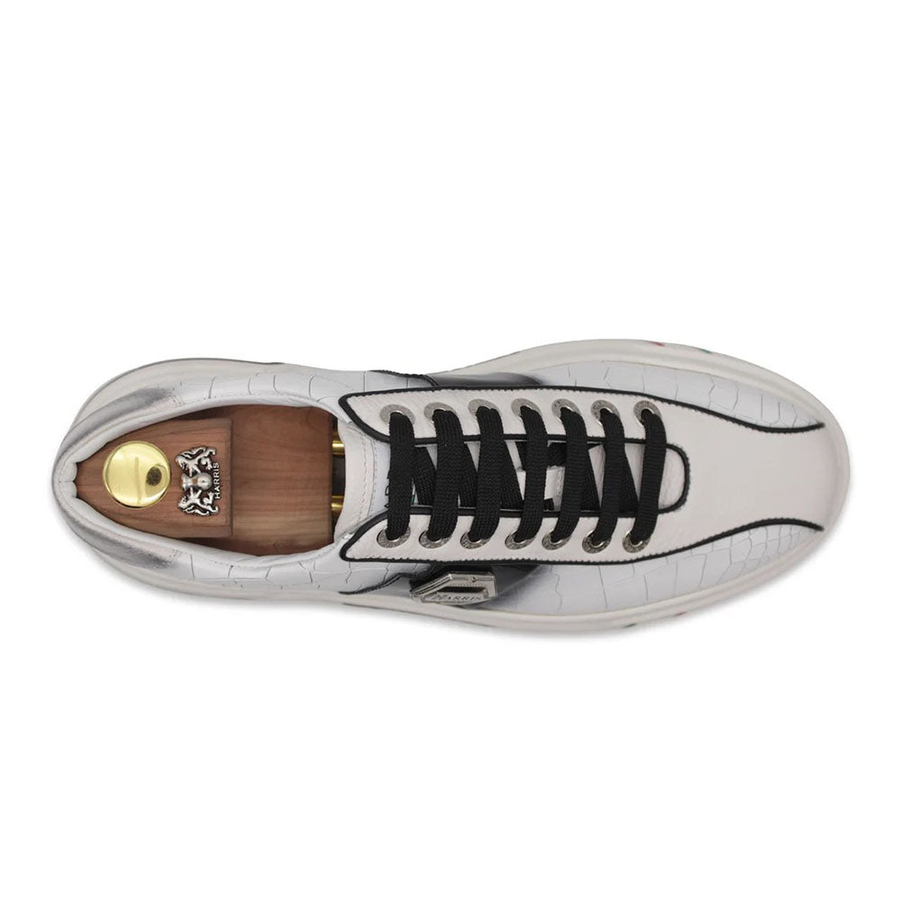 Harris Firenze 1913 Crocodile Effect Leather Sneakers White / Black