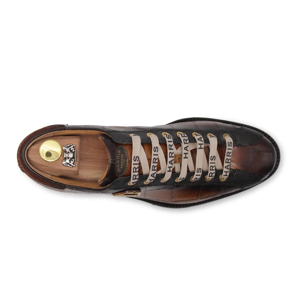 Harris Firenze 1913 Hand-Painted Crocodile Printed Leather Sneakers Brown