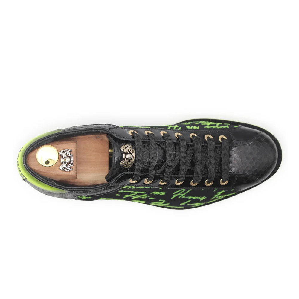 Harris Firenze 1913 Genuine Python & Signature Suede Sneakers Black / Green