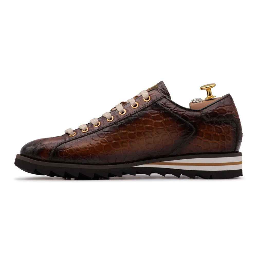 Harris Firenze 1913 Hand-Painted Crocodile Effect Leather Sneakers Brown