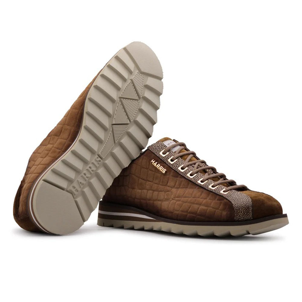 Harris Firenze 1913 Crocodile Effect Suede Sneaker Tobacco