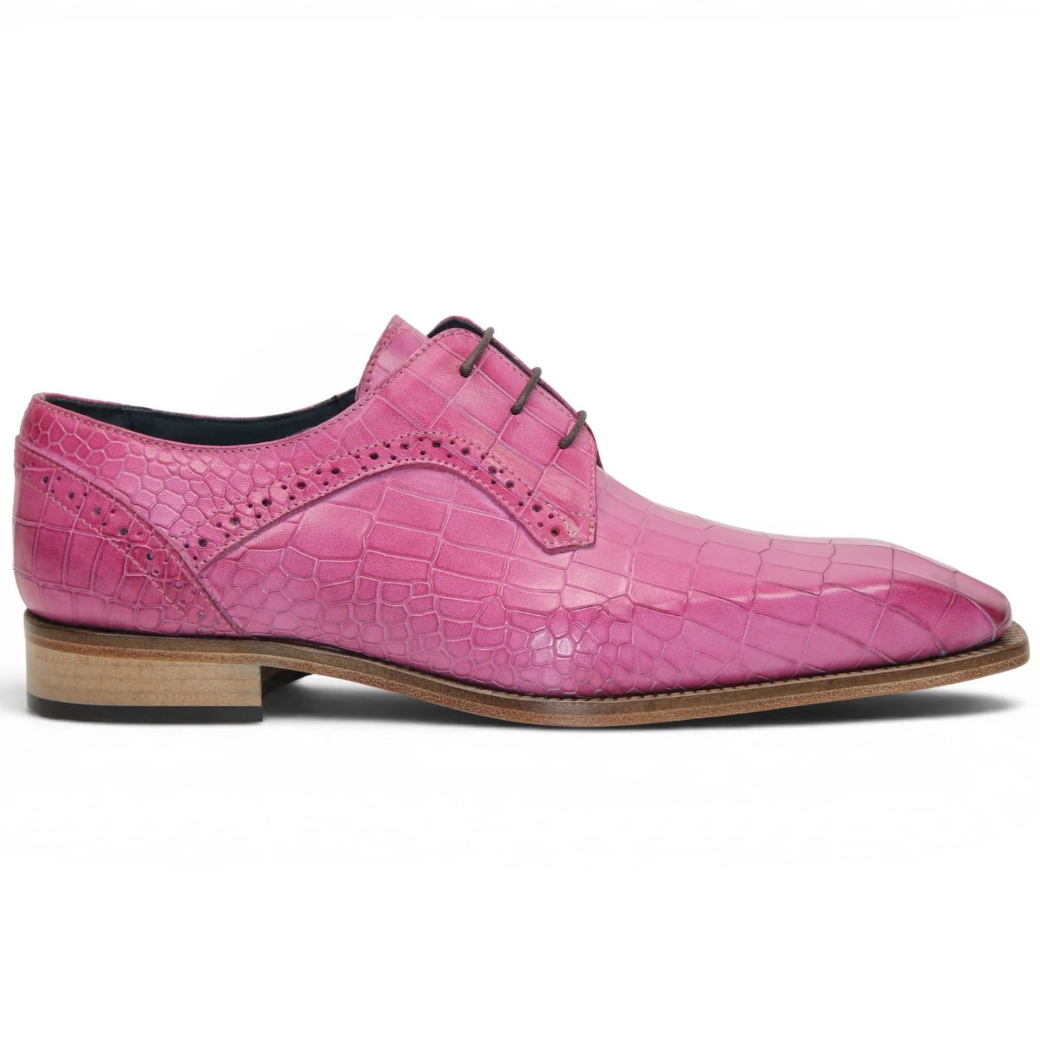 Duca by Matiste Spada Crocodile Print Derby Shoes Pink