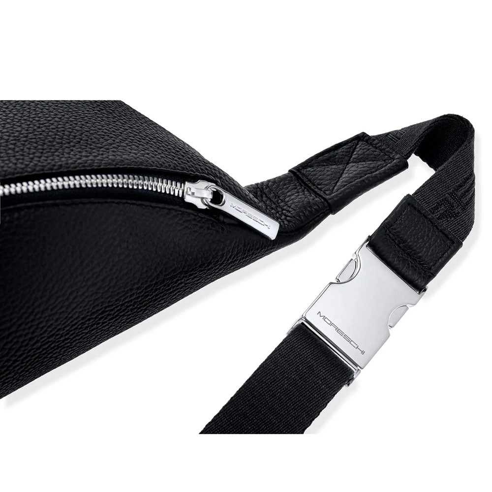 Moreschi Bondone Pebble Grain Leather Crossbody Bag Black