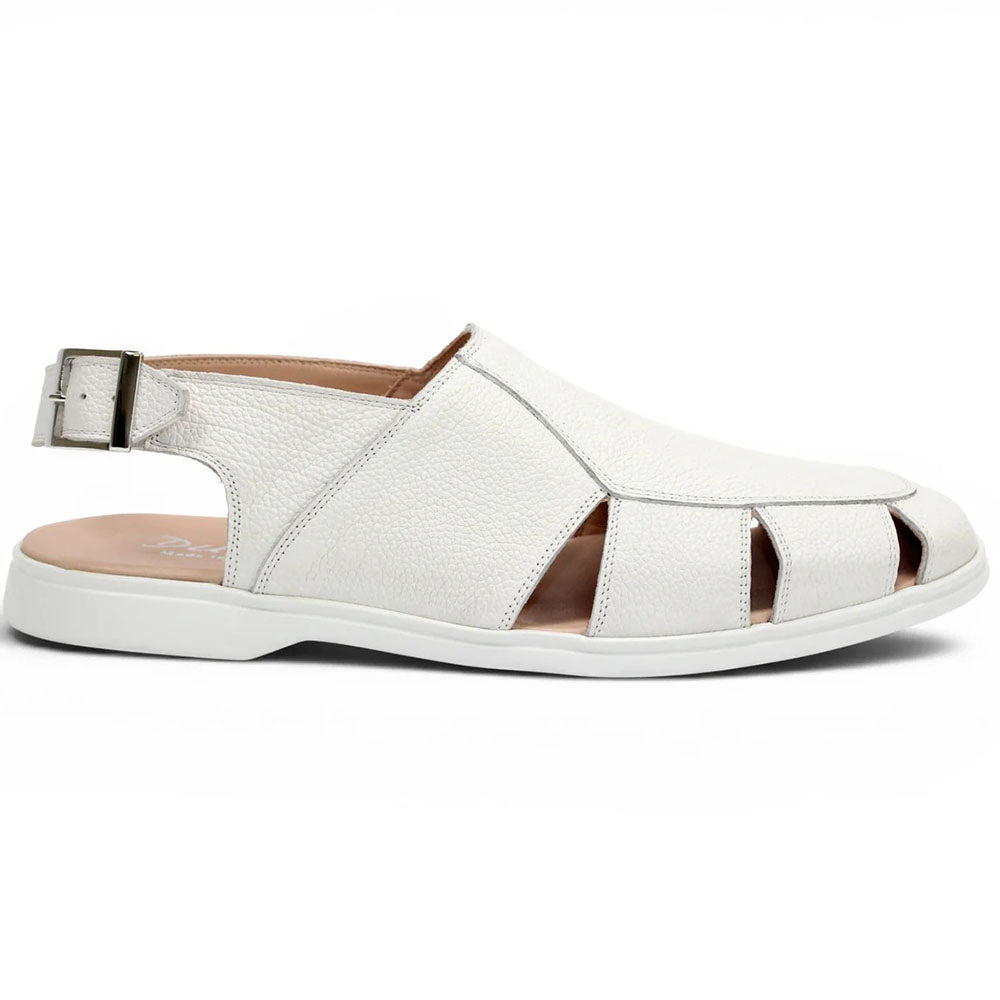 Duca by Matiste SA131 Embossed Pebble Grain Leather Sandal White