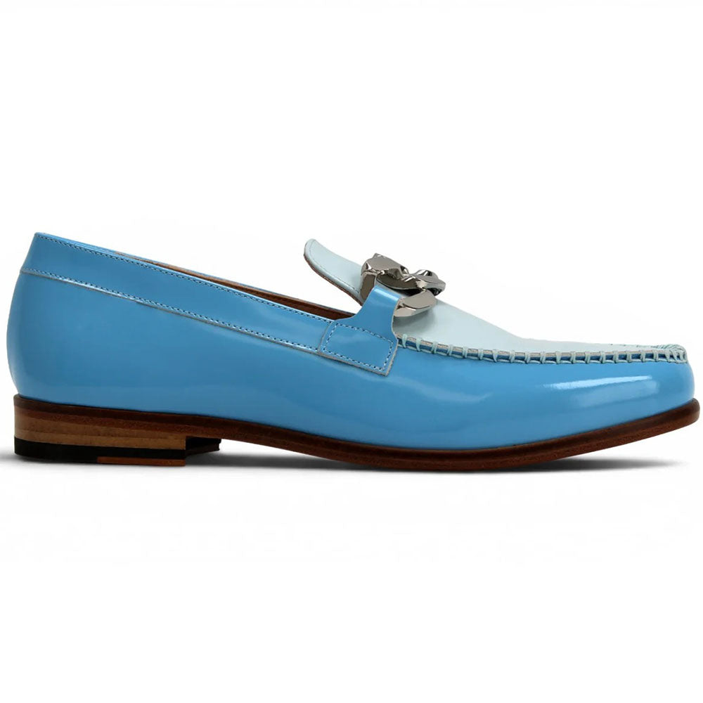 Emilio Franco M2 High-Polished Leather Bit Loafer Light Blue