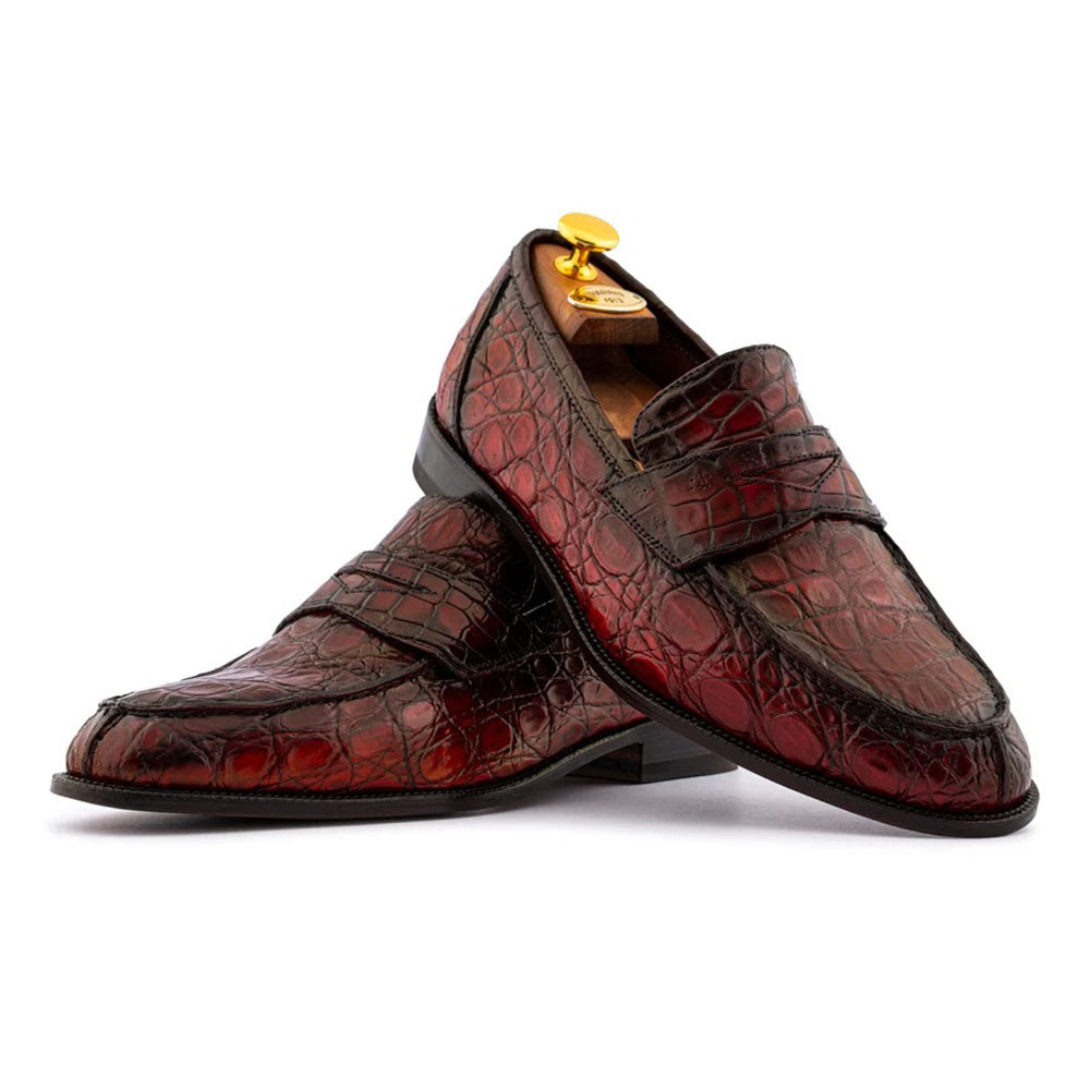Harris Firenze 1913 Hand-Painted Genuine Alligator Moccasin Red