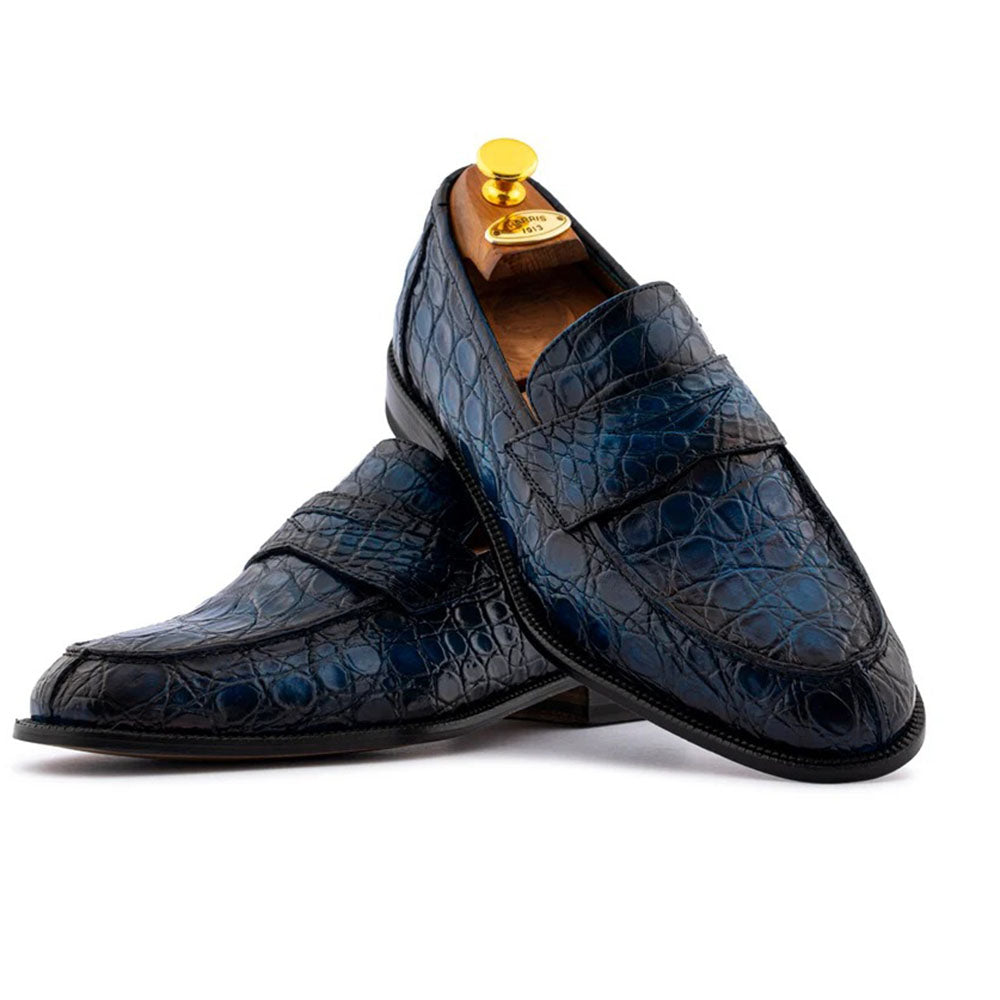 Harris Firenze 1913 Hand-Painted Genuine Alligator Moccasin Blue