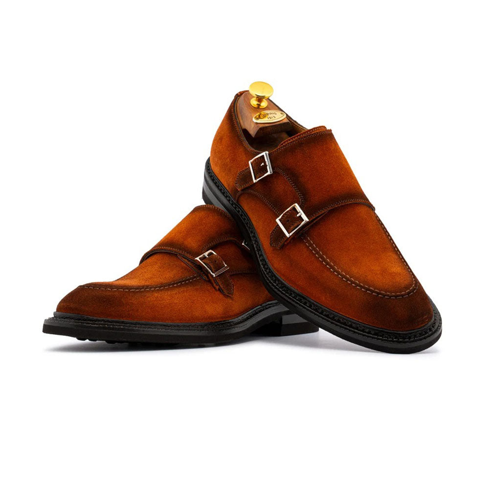 Harris Firenze 1913 Suede Double Cap Toe Monk Strap Brick