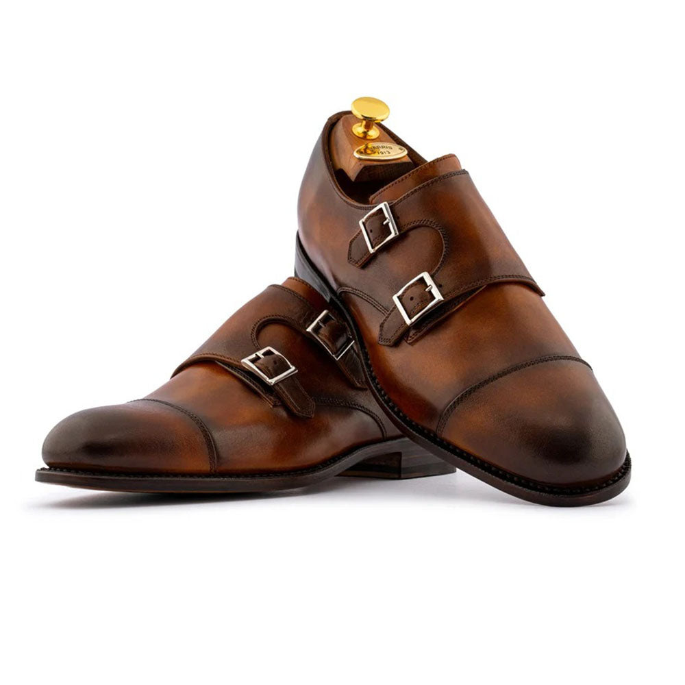 Harris Firenze 1913 Leather Double Cap Toe Monk Strap Brown
