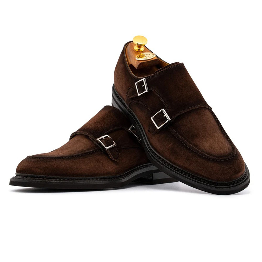 Harris Firenze 1913 Goya Suede Double Cap Toe Monk Strap Brown