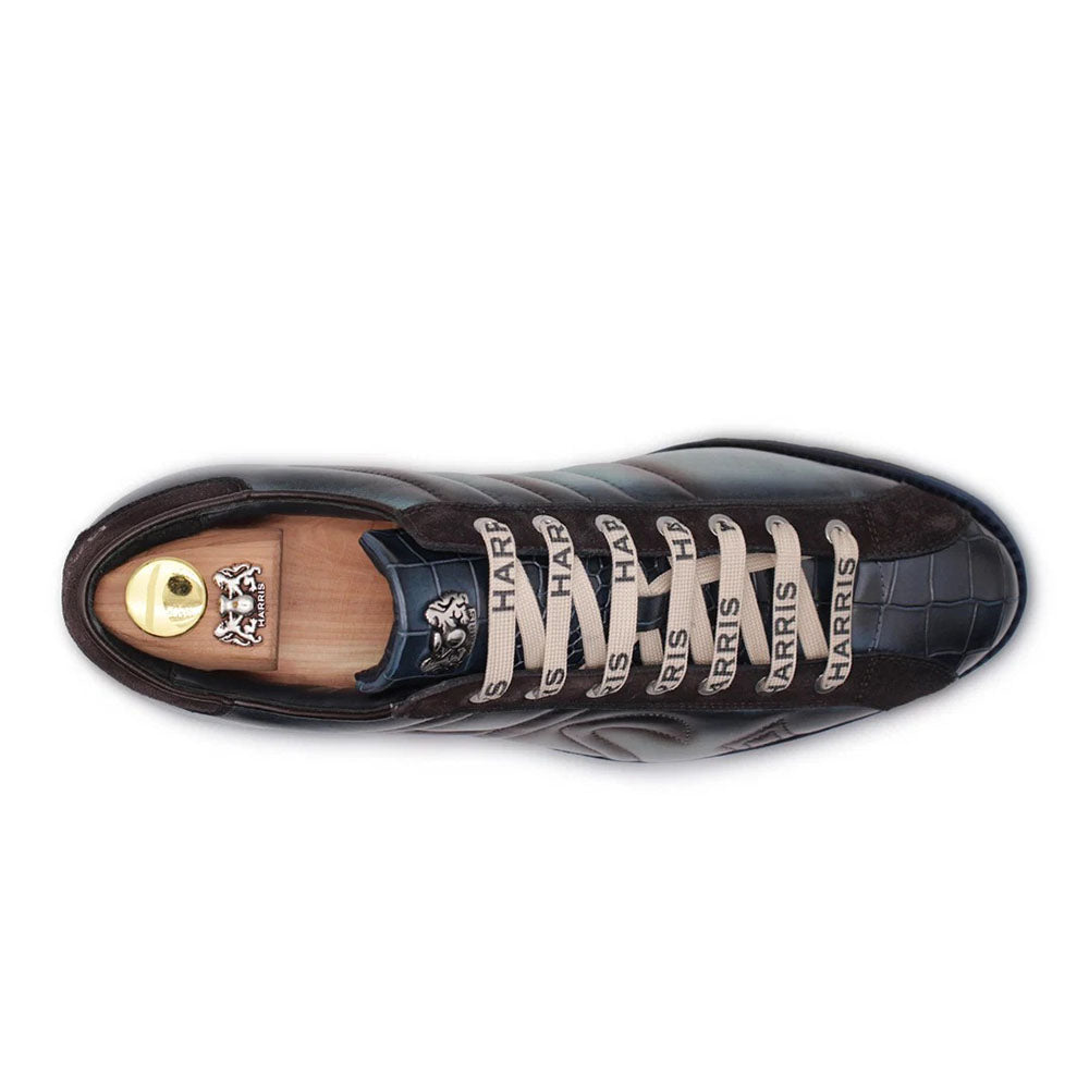 Harris Firenze 1913 Hand-Painted Crocodile Embossed Leather Sneakers Navy