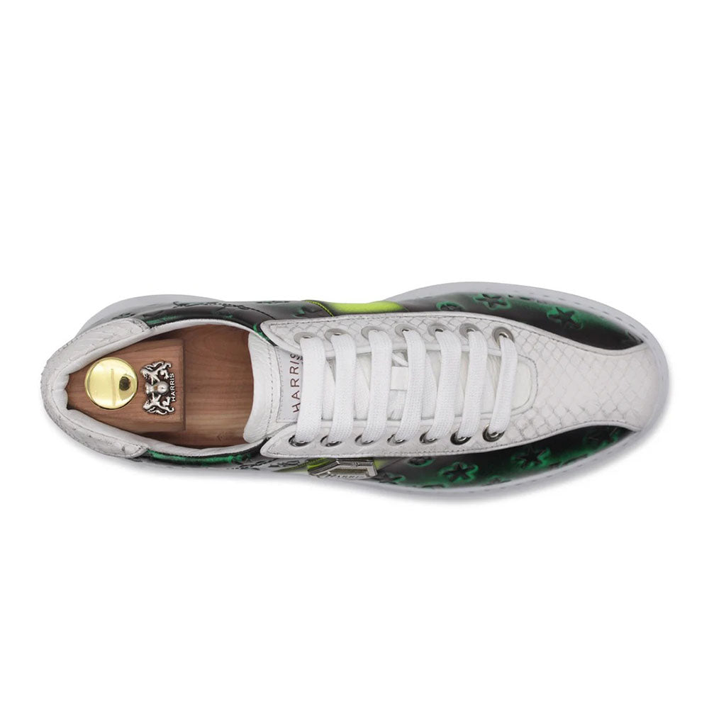 Harris Firenze 1913 Genuine Python & Stamped Leather Sneakers Green / White