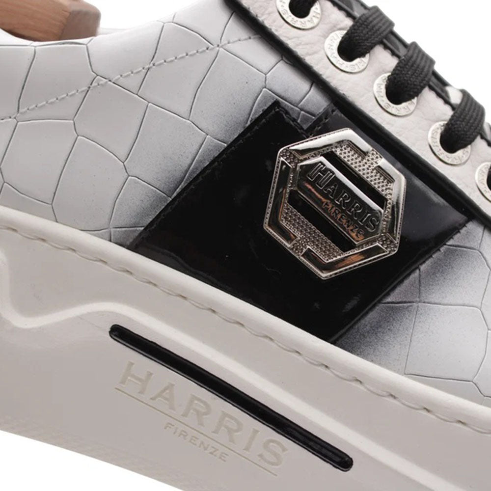 Harris Firenze 1913 Crocodile Effect Leather Sneakers White / Black