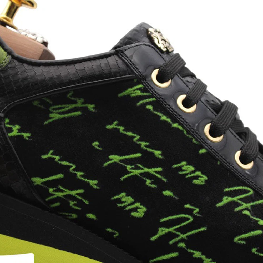 Harris Firenze 1913 Genuine Python & Signature Suede Sneakers Black / Green