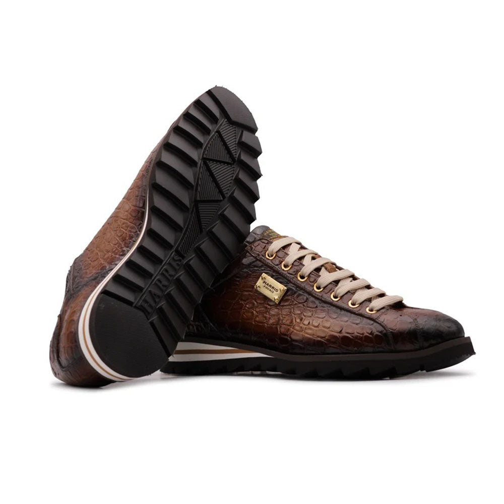 Harris Firenze 1913 Hand-Painted Crocodile Effect Leather Sneakers Brown