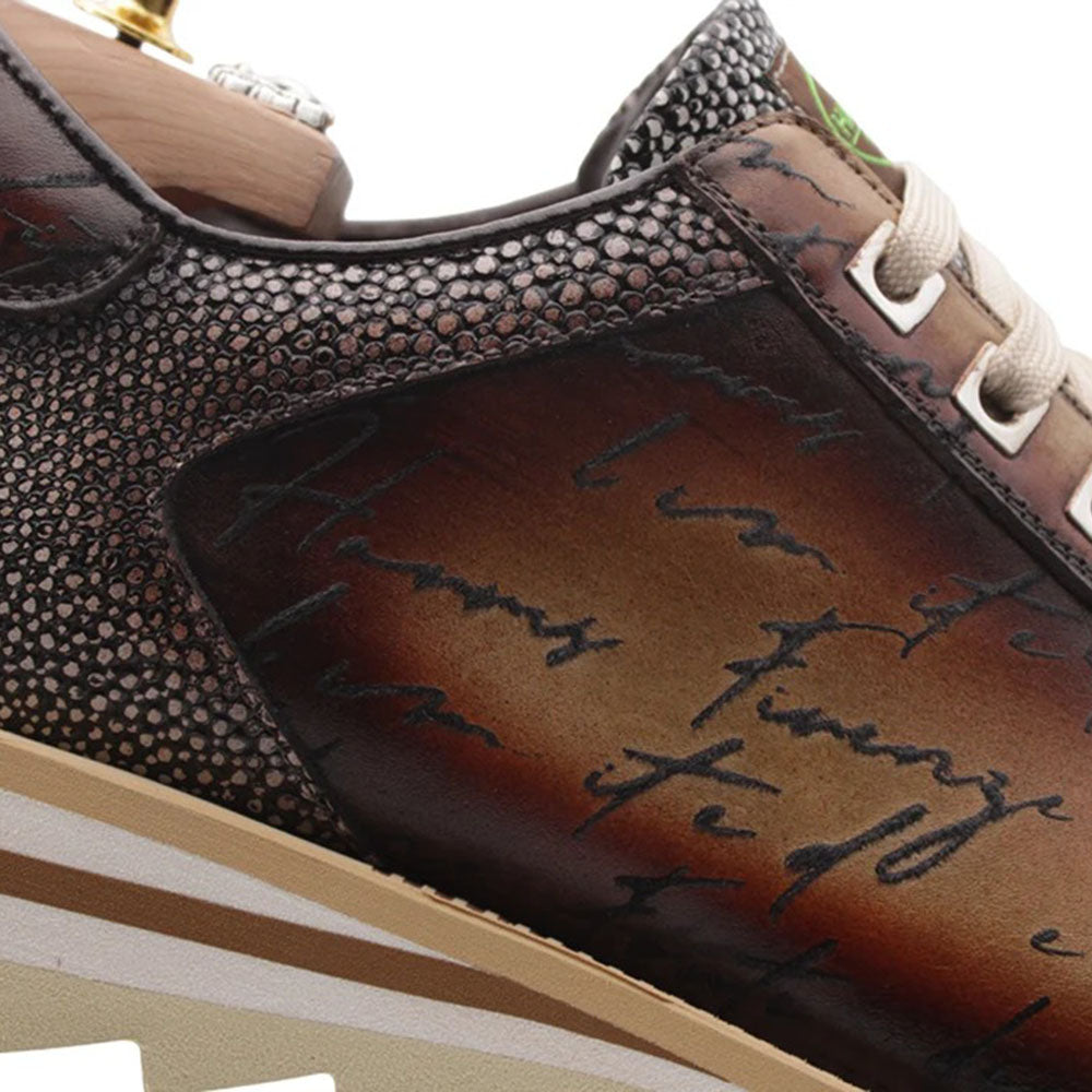 Harris Firenze 1913 Hand-Painted Signature Leather Sneakers Brown