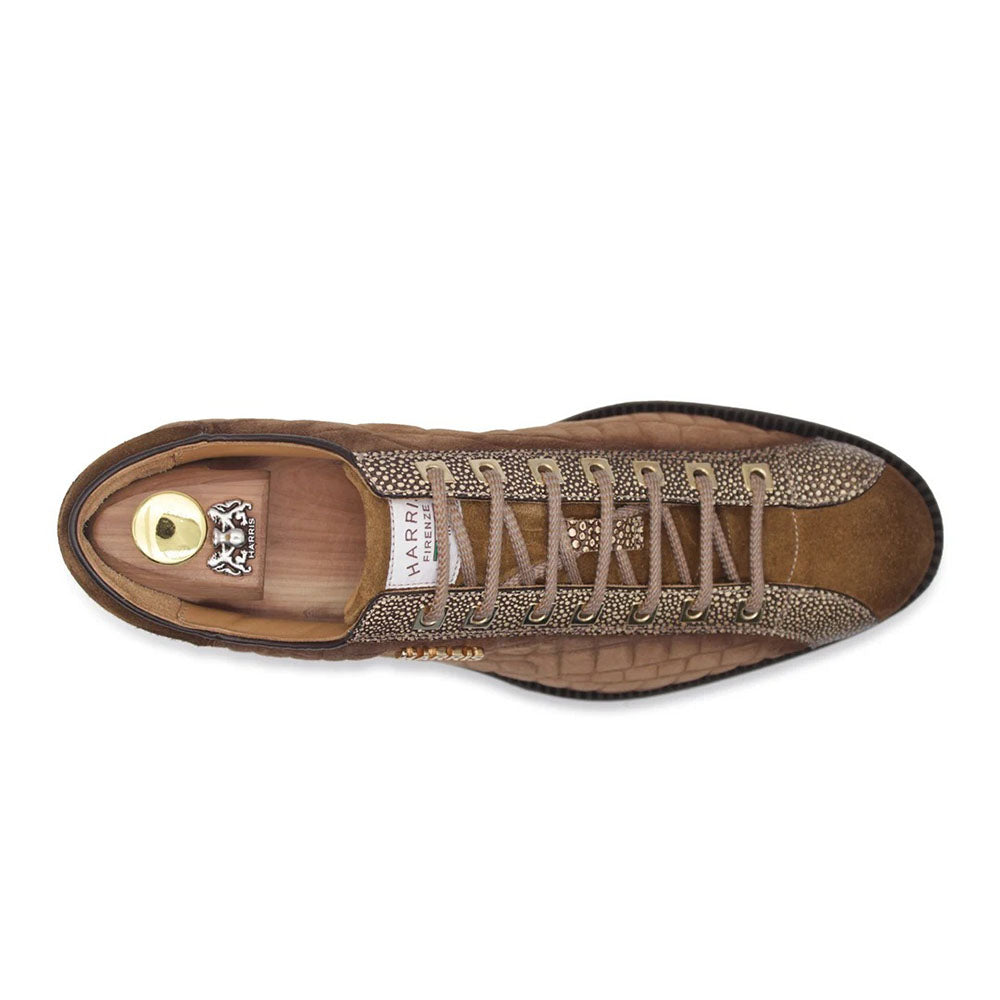 Harris Firenze 1913 Crocodile Effect Suede Sneaker Tobacco