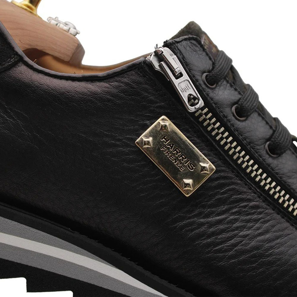 Harris Firenze 1913 Elk Effect Leather & Suede Sneaker Black & Grey