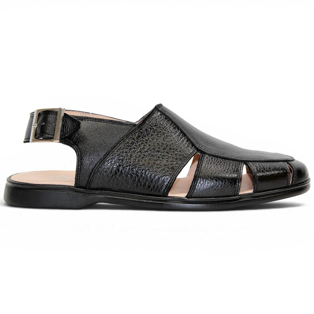 Duca by Matiste SA131 Embossed Pebble Grain Leather Sandal Black