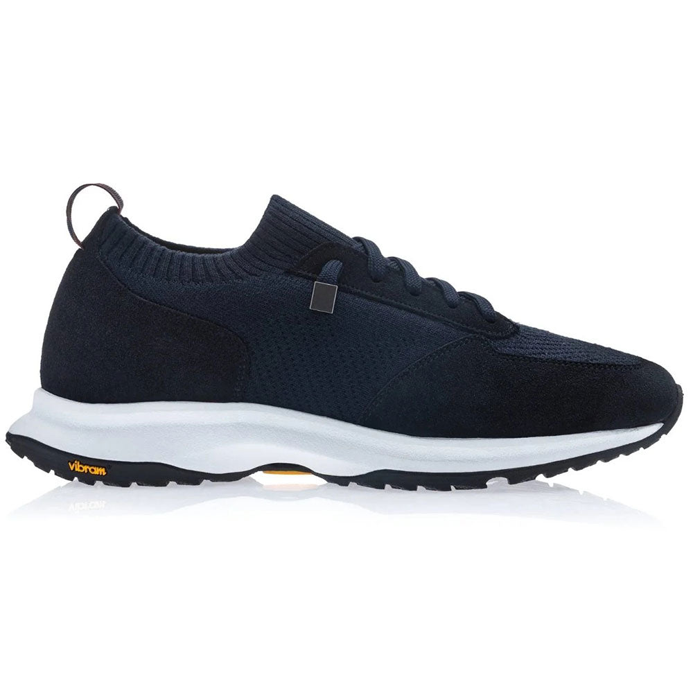 Moreschi Triennale Suede & Wool-Knit Sneakers Dark Blue