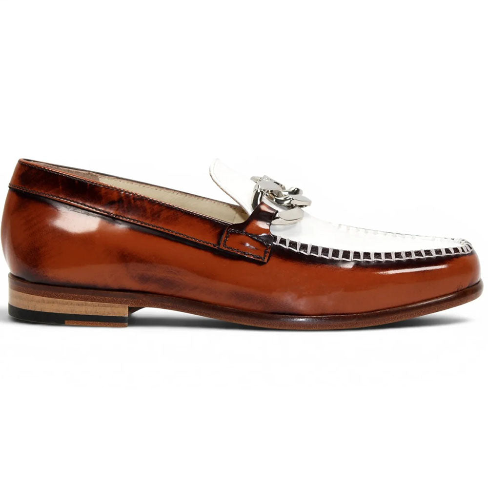 Emilio Franco M2 High-Polished Leather Bit Loafer Brandy / White