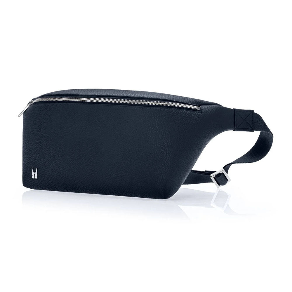 Moreschi Bondone Pebble Grain Leather Crossbody Bag Dark Blue