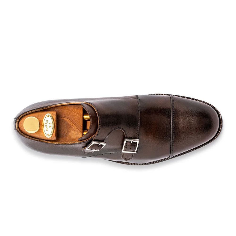 Harris Firenze 1913 Leather Double Cap Toe Monk Strap Dark Brown