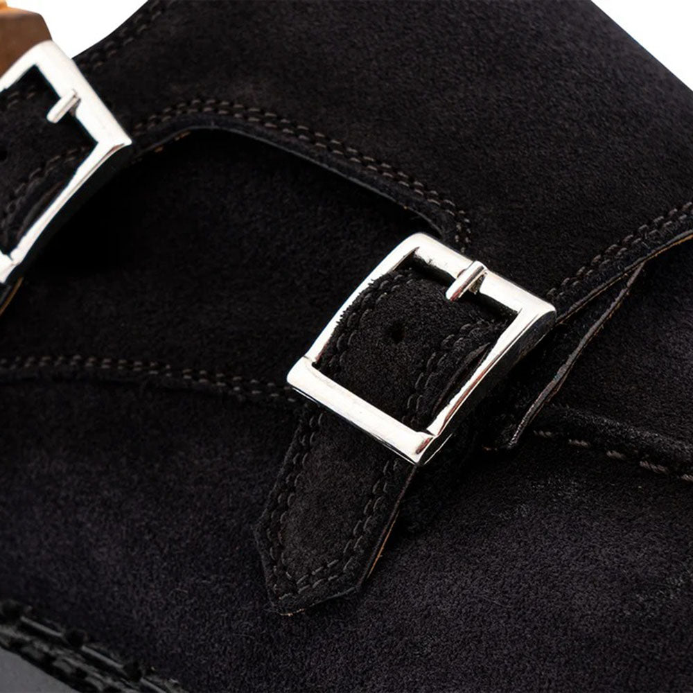 Harris Firenze 1913 Goya Suede Double Cap Toe Monk Strap Navy