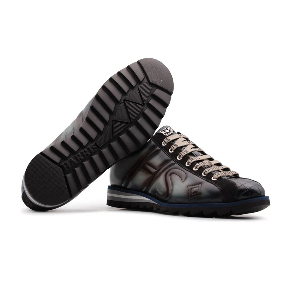 Harris Firenze 1913 Hand-Painted Crocodile Embossed Leather Sneakers Navy