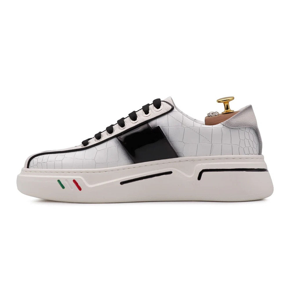 Harris Firenze 1913 Crocodile Effect Leather Sneakers White / Black