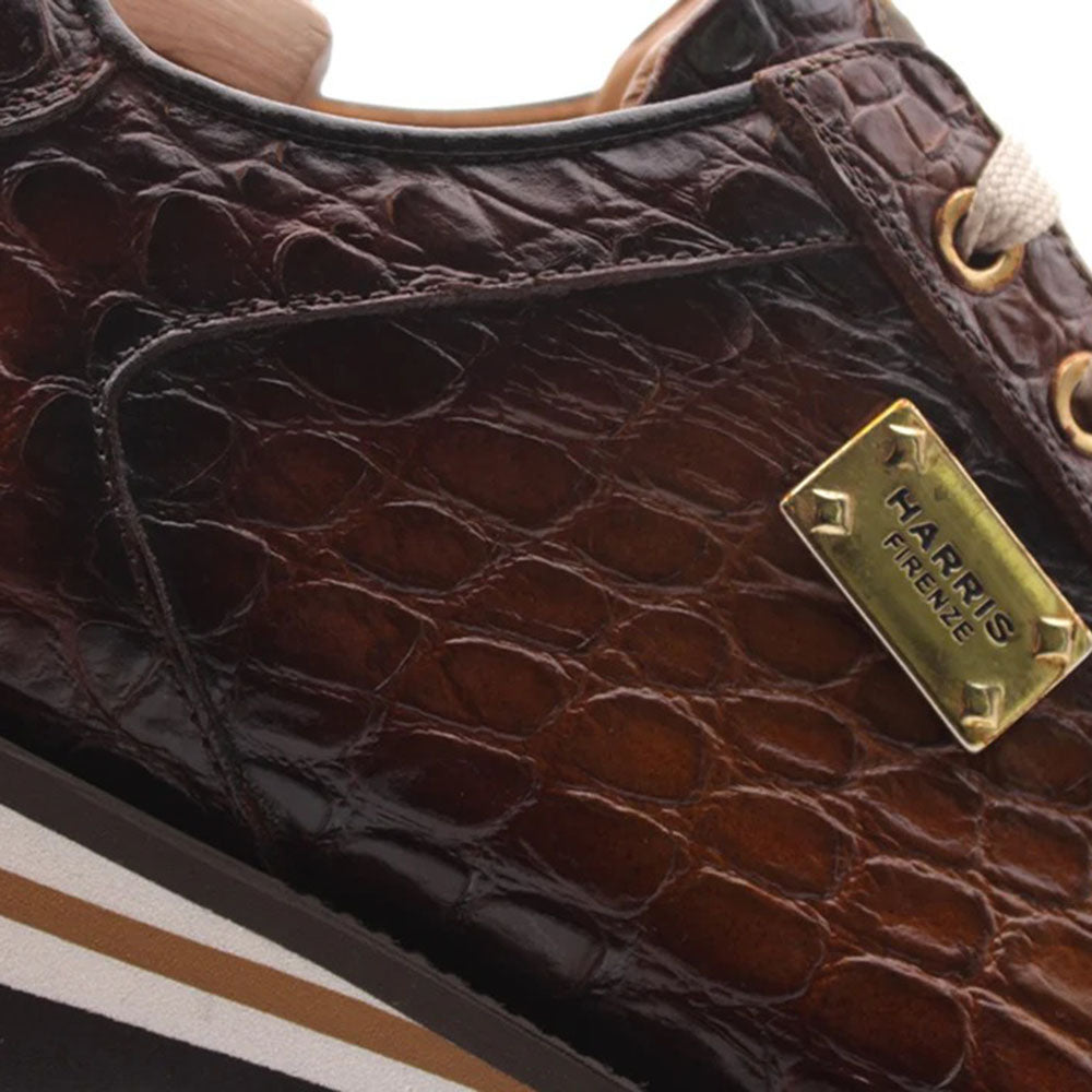 Harris Firenze 1913 Hand-Painted Crocodile Effect Leather Sneakers Brown