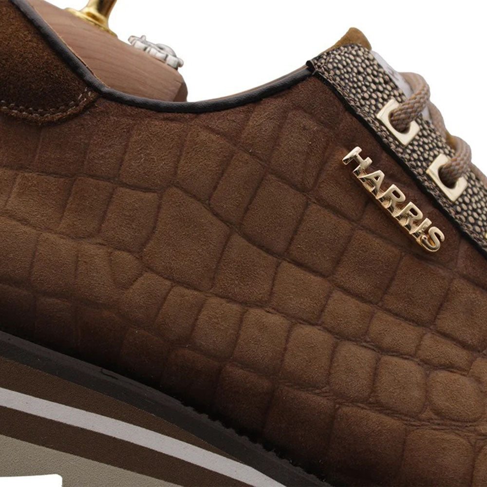 Harris Firenze 1913 Crocodile Effect Suede Sneaker Tobacco