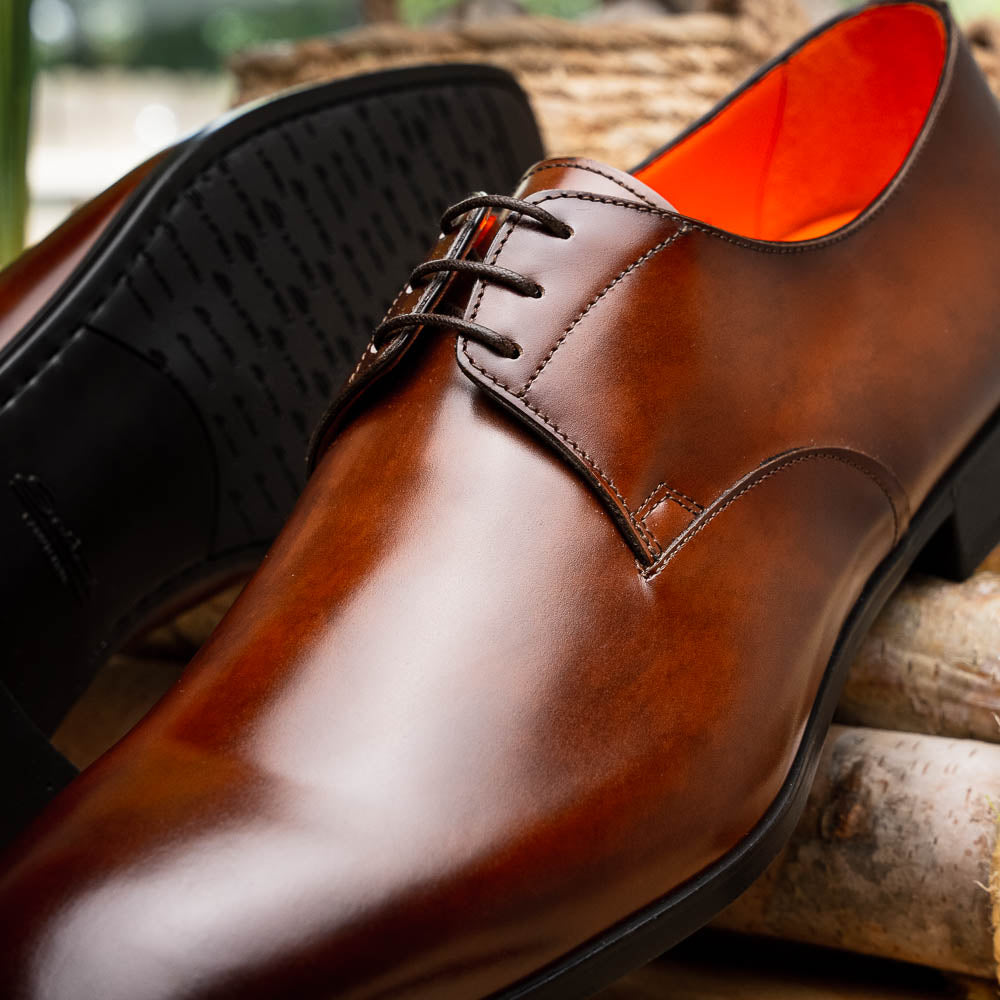 Santoni Induct O1-02 Calfskin Derby Brown
