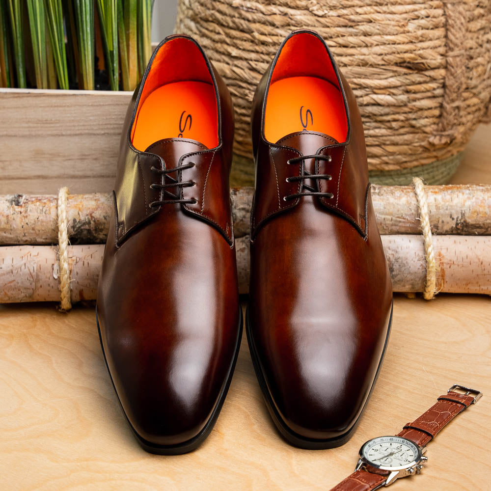 Santoni Induct O1-02 Calfskin Derby Brown