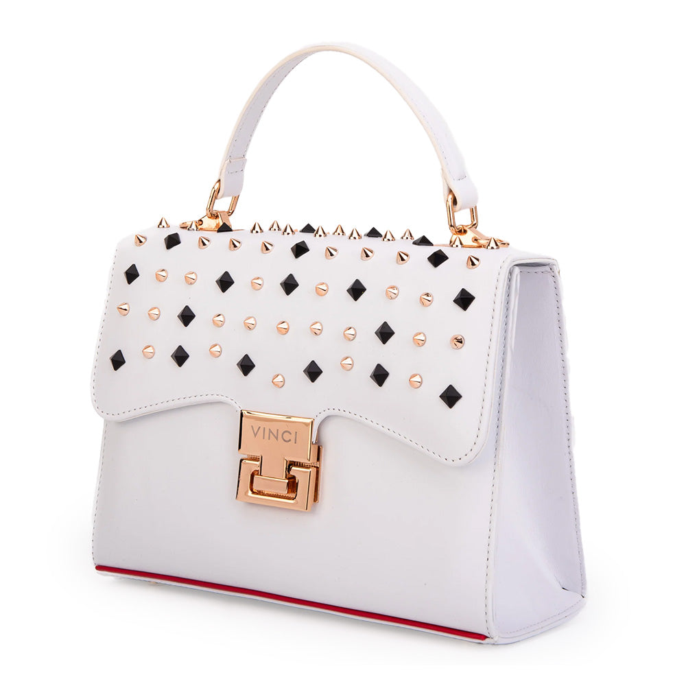 Vinci Leather The Infanta Women's Spike Leather Handbag White