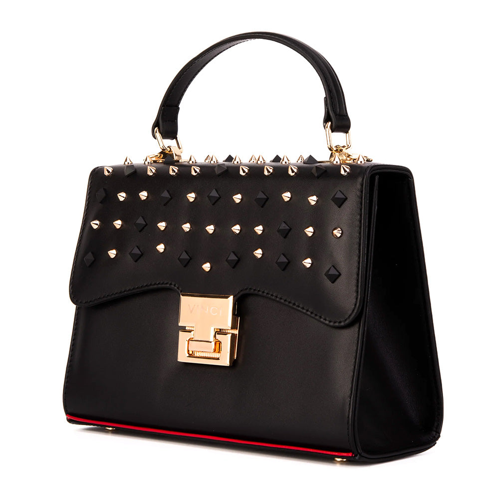 Vinci Leather The Infanta Women's Spike Leather Handbag Black