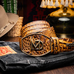 Marco Di Milano Iowa Caiman Crocodile Belt Mustard / Brown
