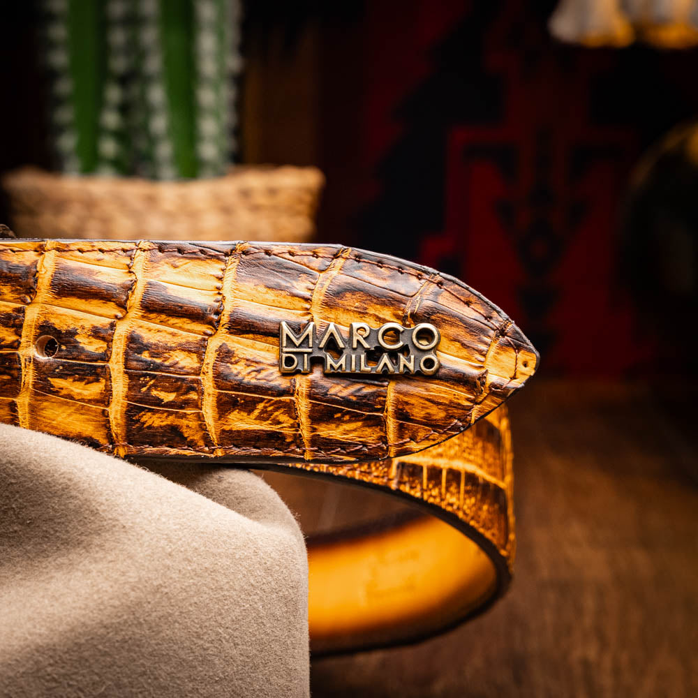 Marco Di Milano Iowa Caiman Crocodile Belt Mustard / Brown