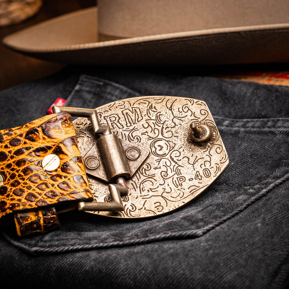 Marco Di Milano Iowa Caiman Crocodile Belt Mustard / Brown