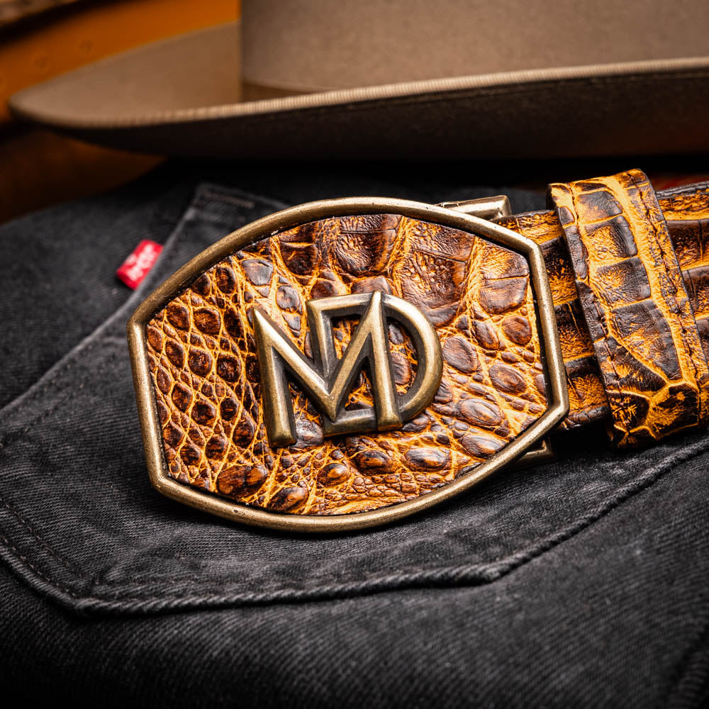 Marco Di Milano Iowa Caiman Crocodile Belt Mustard / Brown