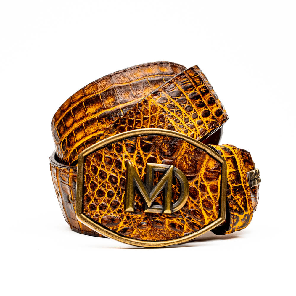 Marco Di Milano Iowa Caiman Crocodile Belt Mustard / Brown