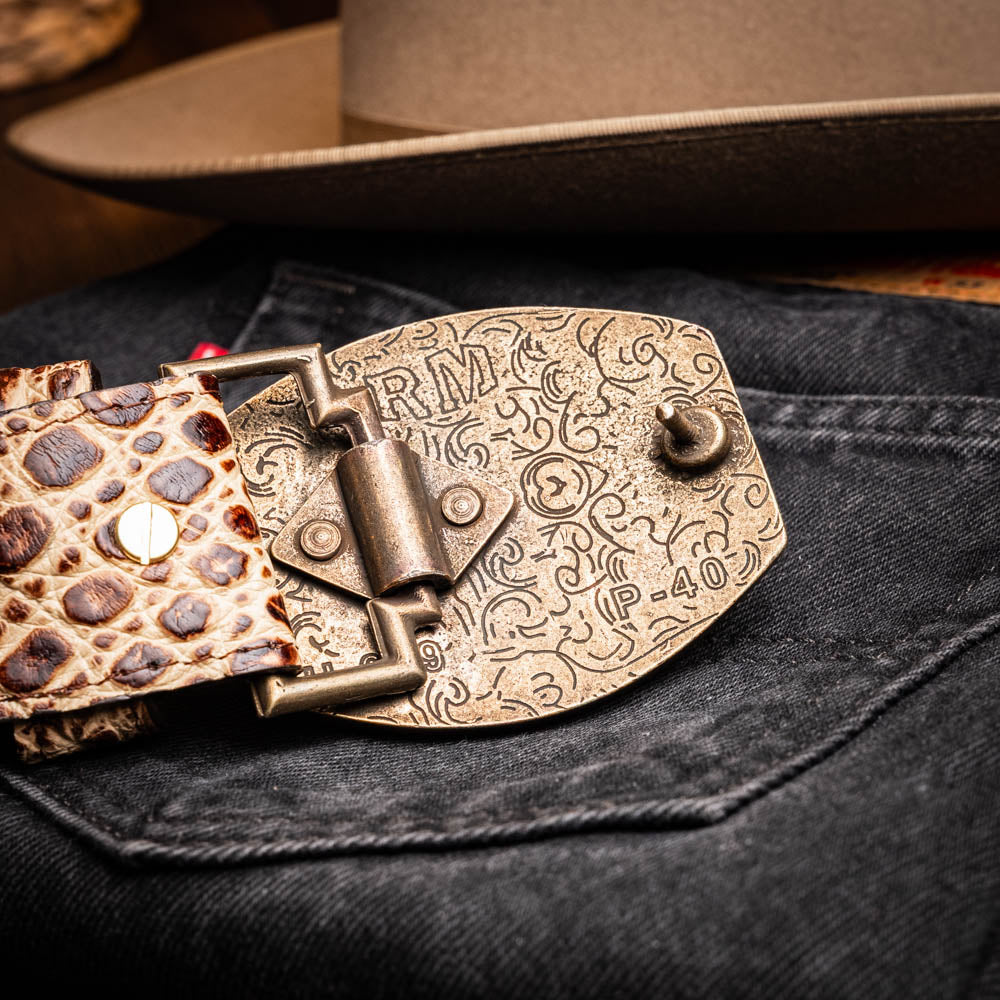Marco Di Milano Iowa Caiman Crocodile Belt Stone Orix