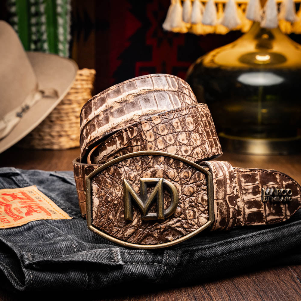 Marco Di Milano Iowa Caiman Crocodile Belt Stone Brown