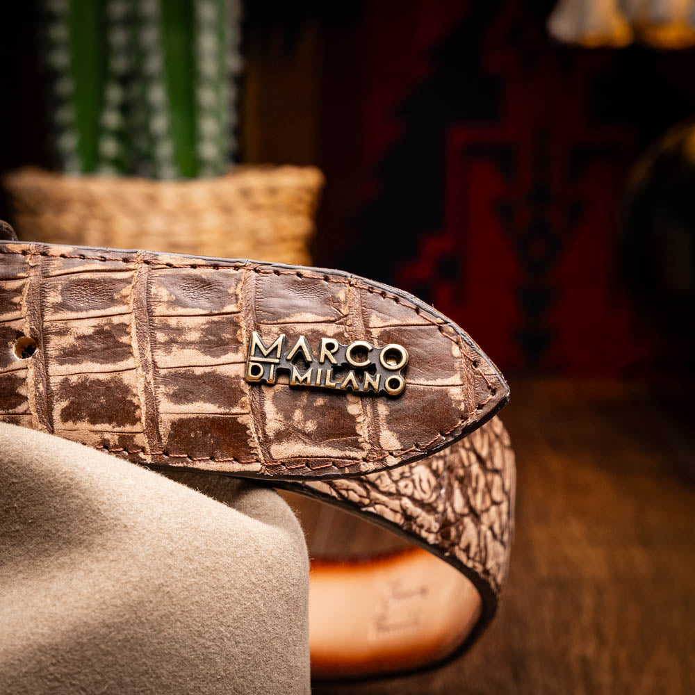 Marco Di Milano Iowa Caiman Crocodile Belt Stone Brown