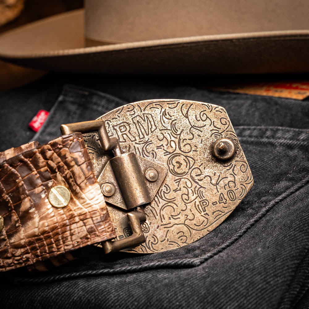 Marco Di Milano Iowa Caiman Crocodile Belt Stone Brown