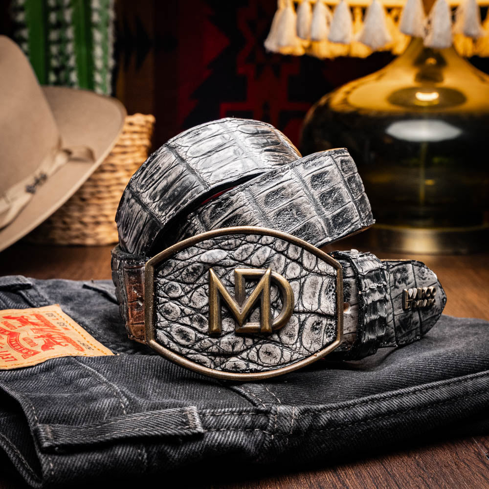 Marco Di Milano Iowa Caiman Crocodile Belt Stone Gray
