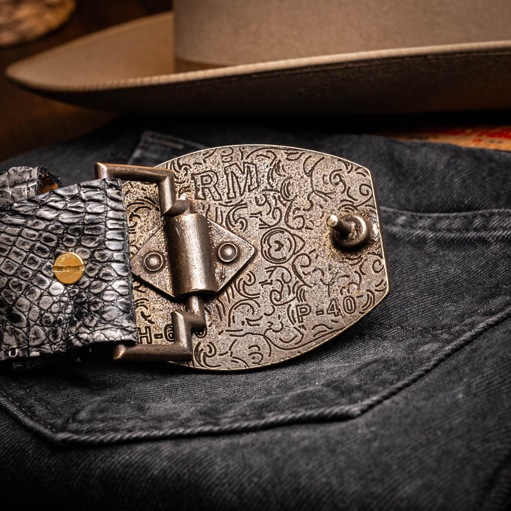 Marco Di Milano Iowa Caiman Crocodile Belt Stone Gray
